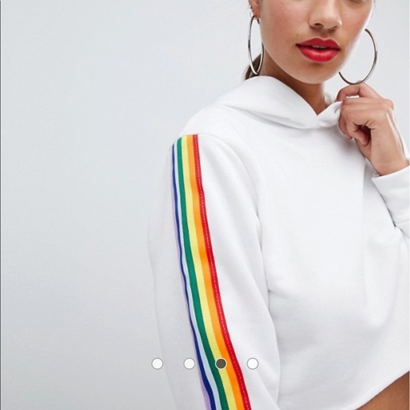 Boohoo Rainbow Stripe Crop Hoodie - Picture 3 of 4